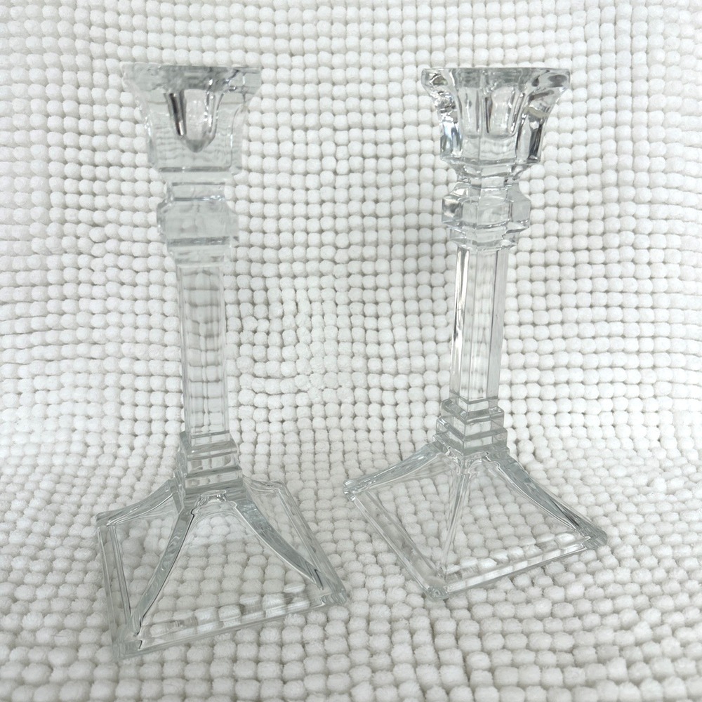 Crystal Clear Industries Lead Crystal 8" Candlestick Tiered Stem Set of 2